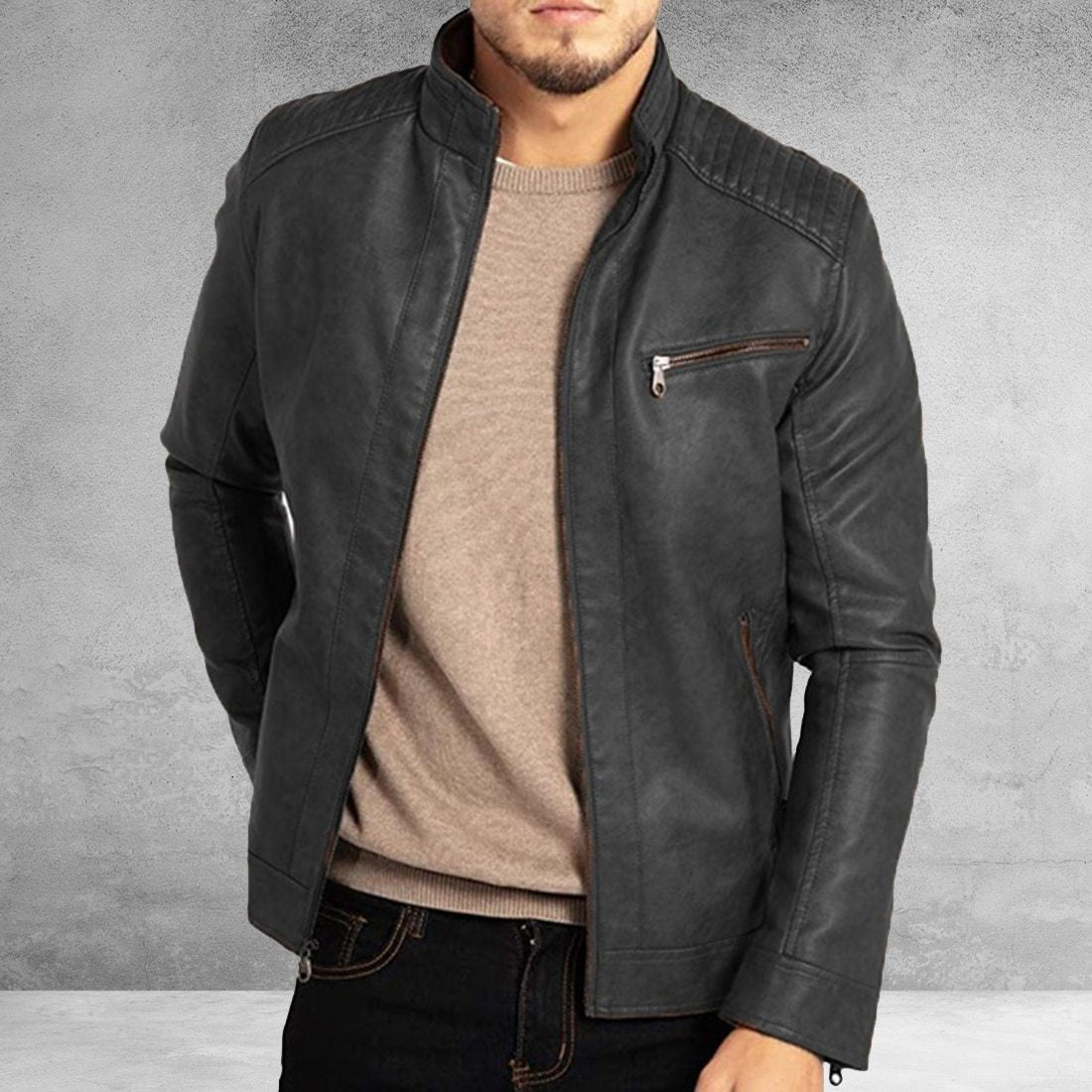 Theo | Premium Lederjacke für Männer Stylische Zip-Up Fashion Jacke - Wind- und Wetterfest