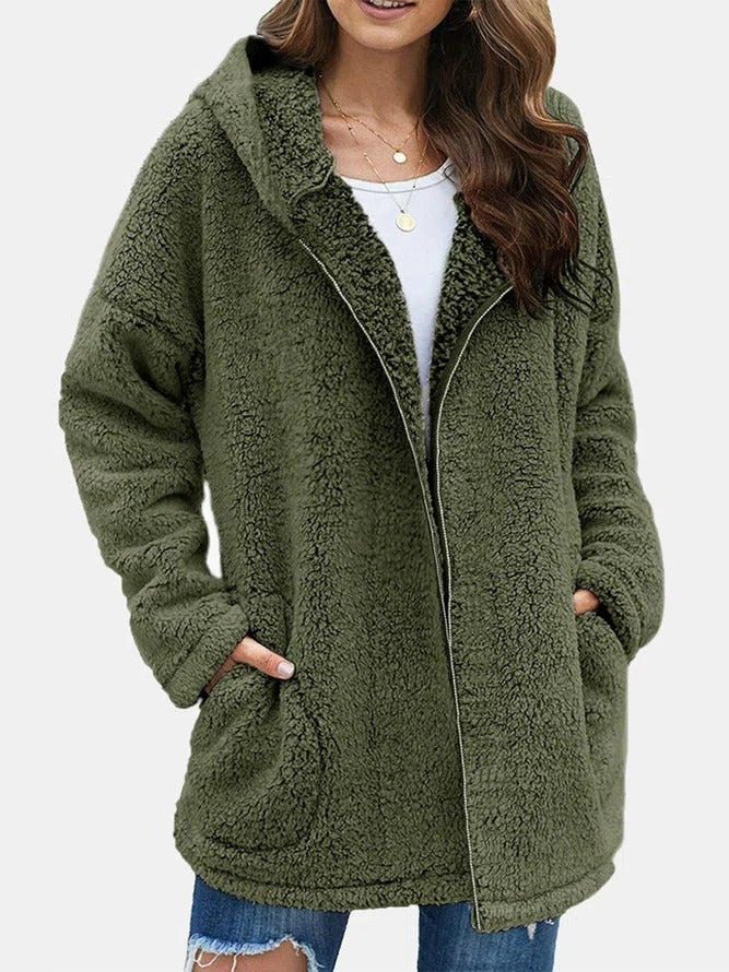 Leyalora | Damen Teddyjacke mit Reißverschluss – Olivegrün