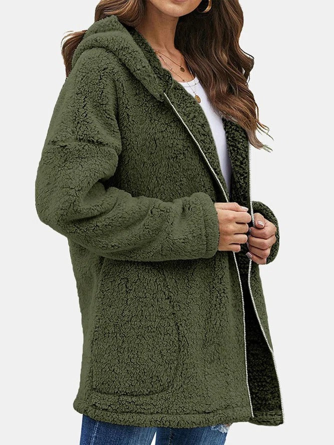 Leyalora | Damen Teddyjacke mit Reißverschluss – Olivegrün