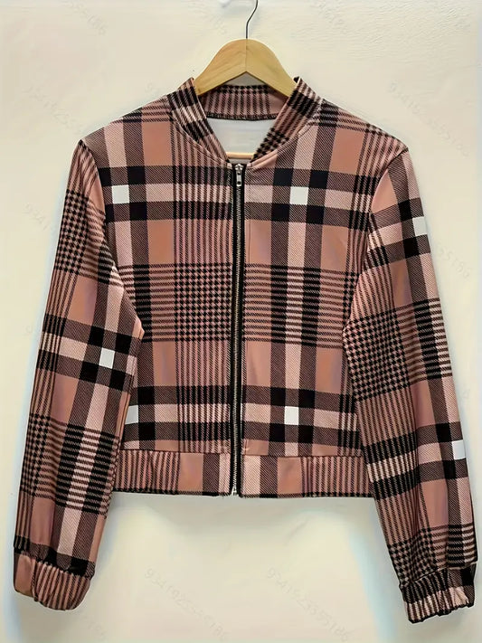 Lunathis | Plaid Print Zip-up Jacke, lässige Langarmjacke