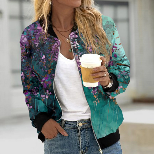 Vintage Bomber mit Blumenmuster Damen Jacke