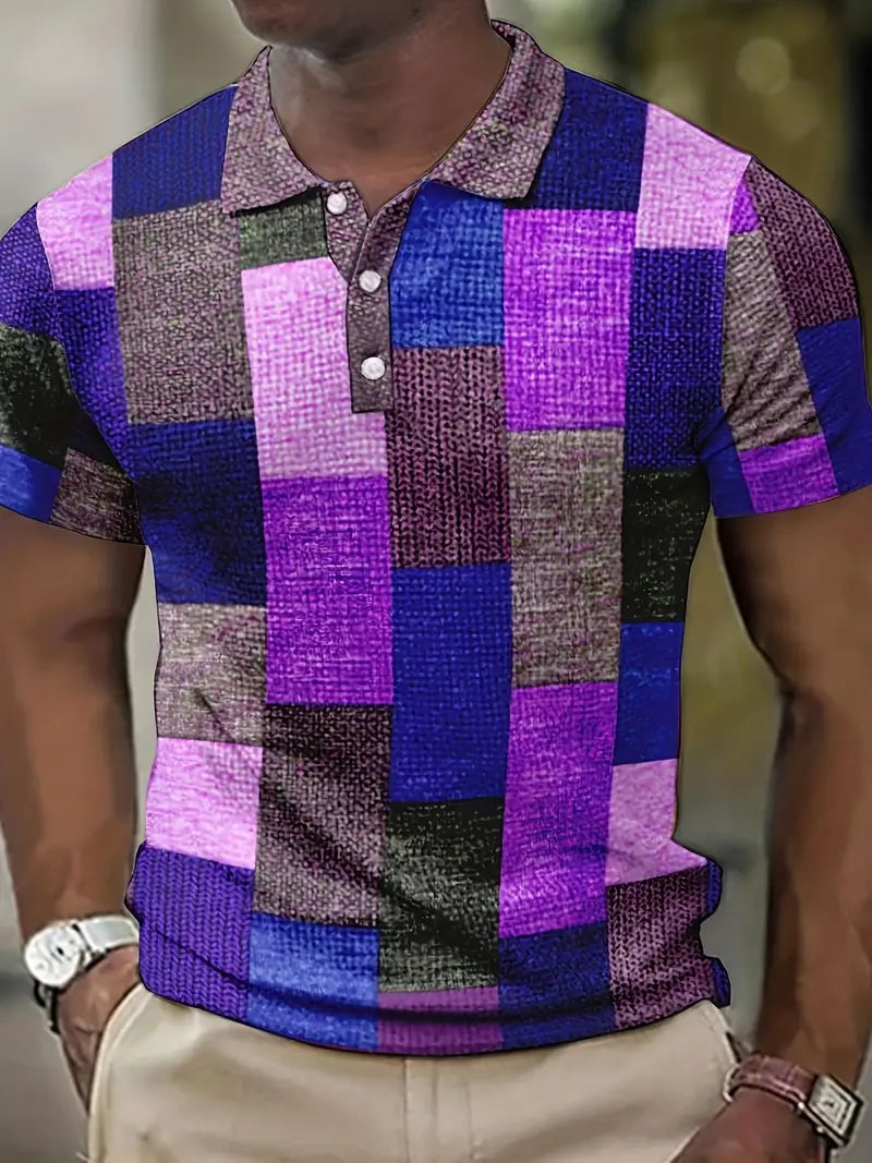 Gunter - Herren Patchwork-Polohemd mit Karomuster