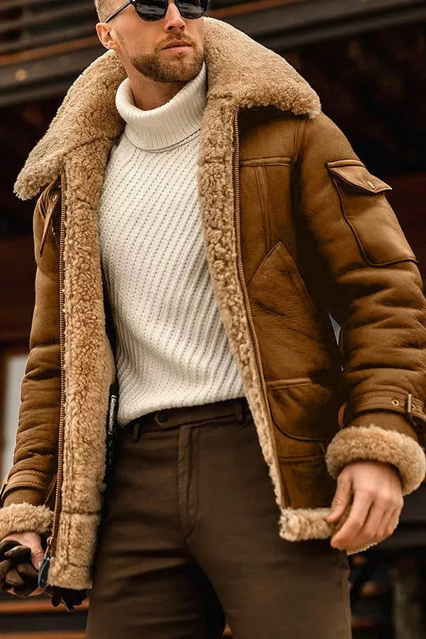 Hank - Herren Aviator Lederjacke in Camel