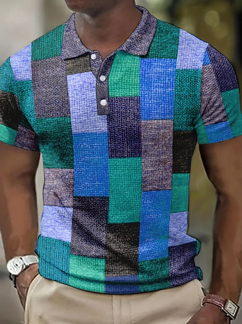 Gunter - Herren Patchwork-Polohemd mit Karomuster