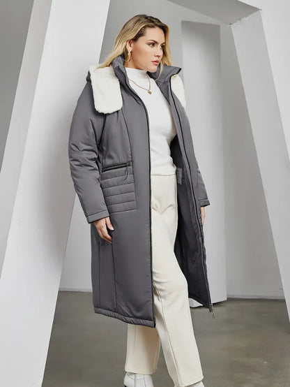 Yusuki | Plus Size Casual Wintermantel, Damen Plus Größe Uni Langarm