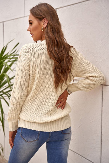 Ella | Kuscheliger warmer Pullover mit V-Ausschnitt und Seitenstreifen